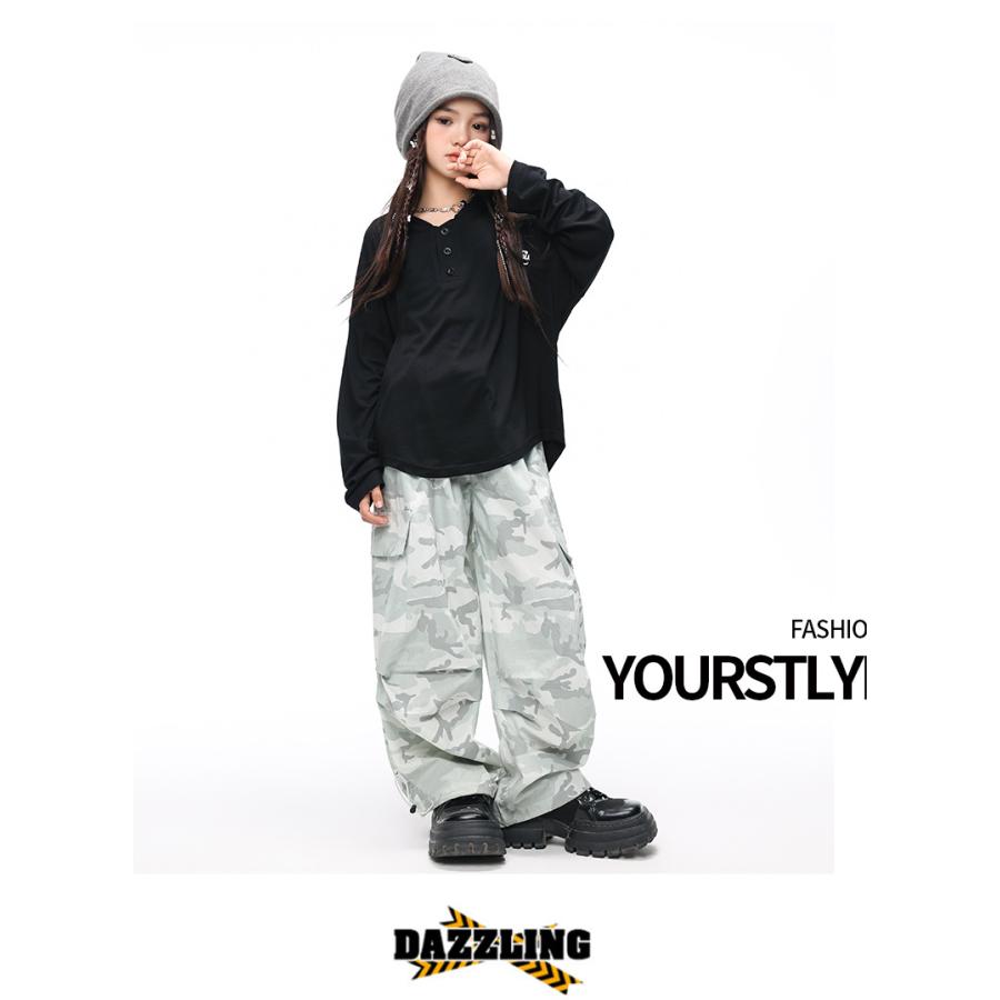 迷彩 キッズダンス衣装 セットアップ ヒップホップ 衣装 トップス 迷彩