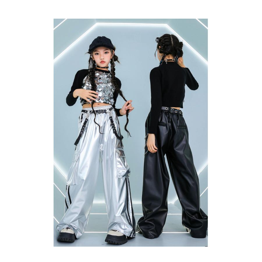 キッズダンス衣装 セットアップ 派手 メタル へそ出し キラキラ