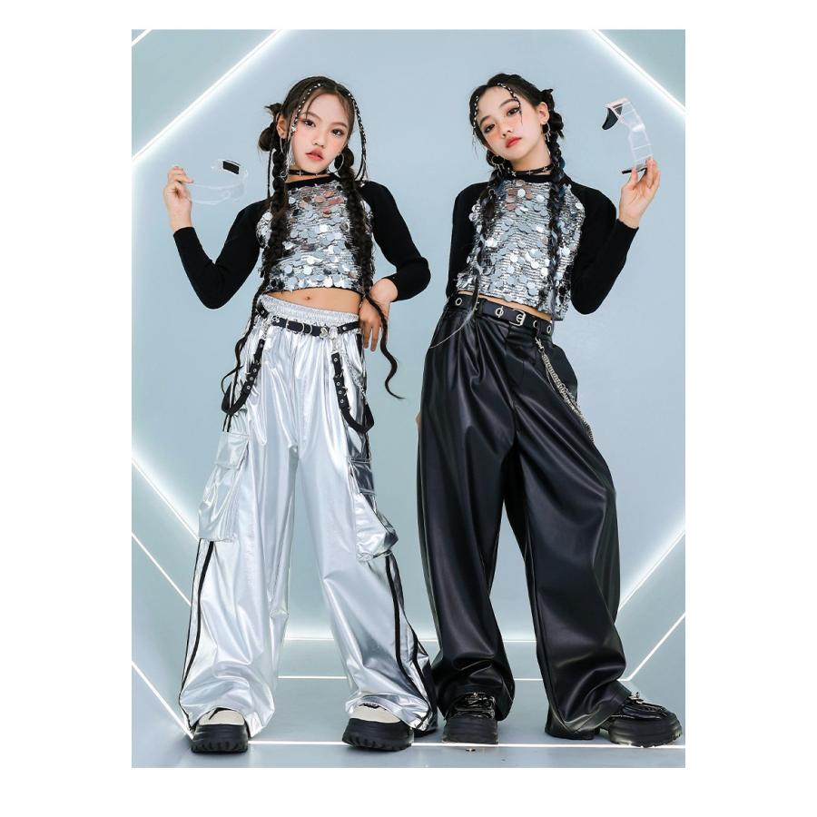 キッズダンス衣装 セットアップ 派手 メタル へそ出し キラキラ