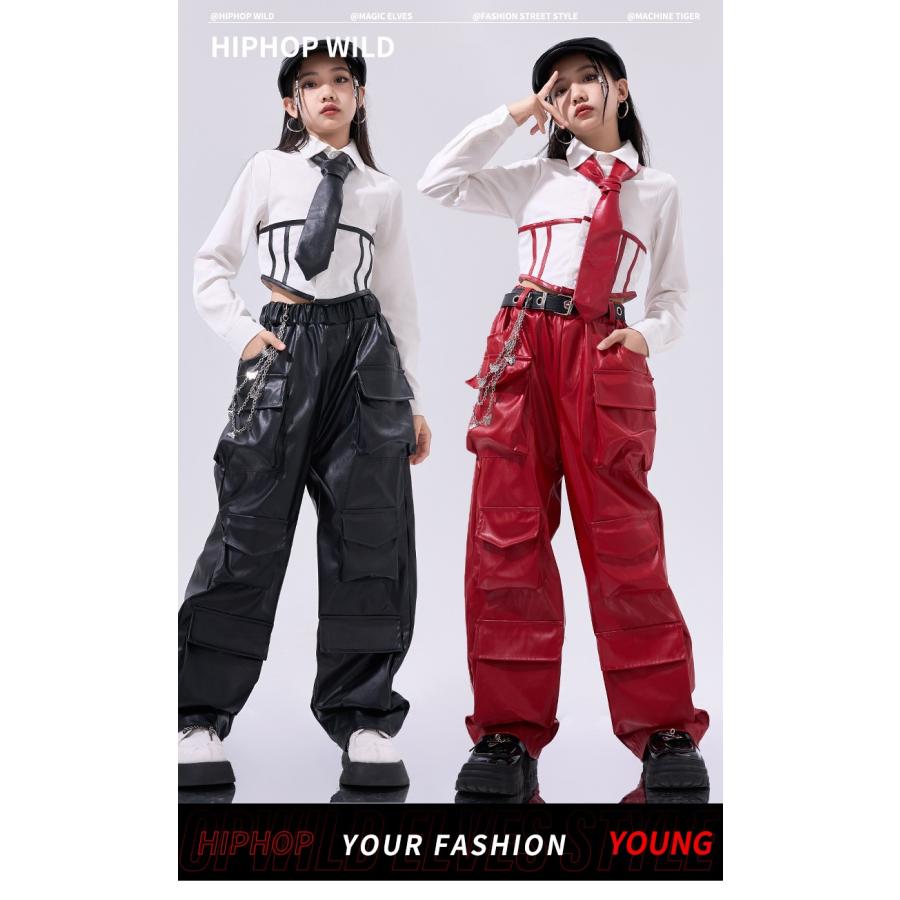 キッズダンス衣装 セットアップ K-POP 韓国 赤 黒 ガールズ ヒップ