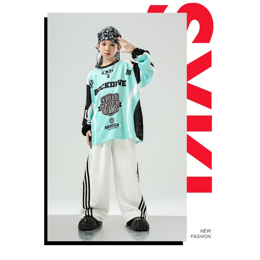 ヒップホップ 衣装 黒 白 赤 水色 キッズダンス衣装 セットアップ 韓国