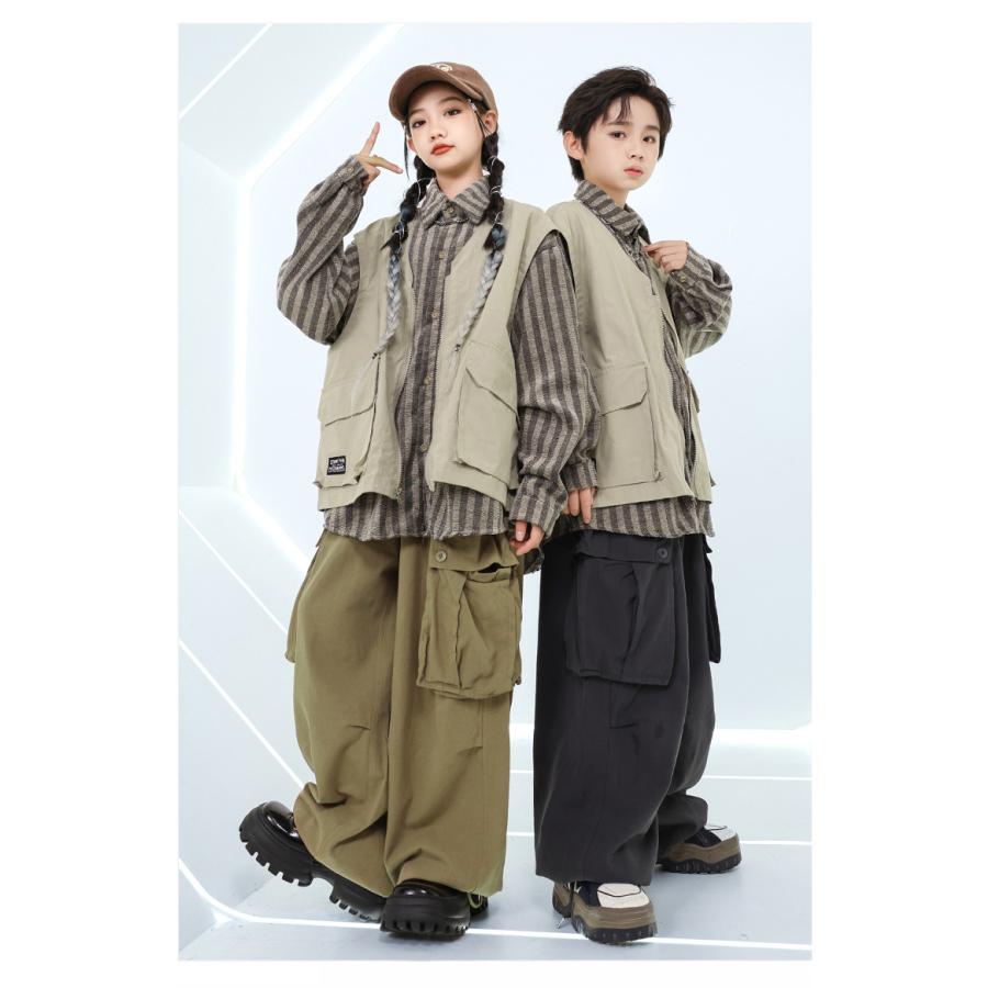 ヒップホップ ダンス衣装 セットアップ ベスト付き ストライプシャツ