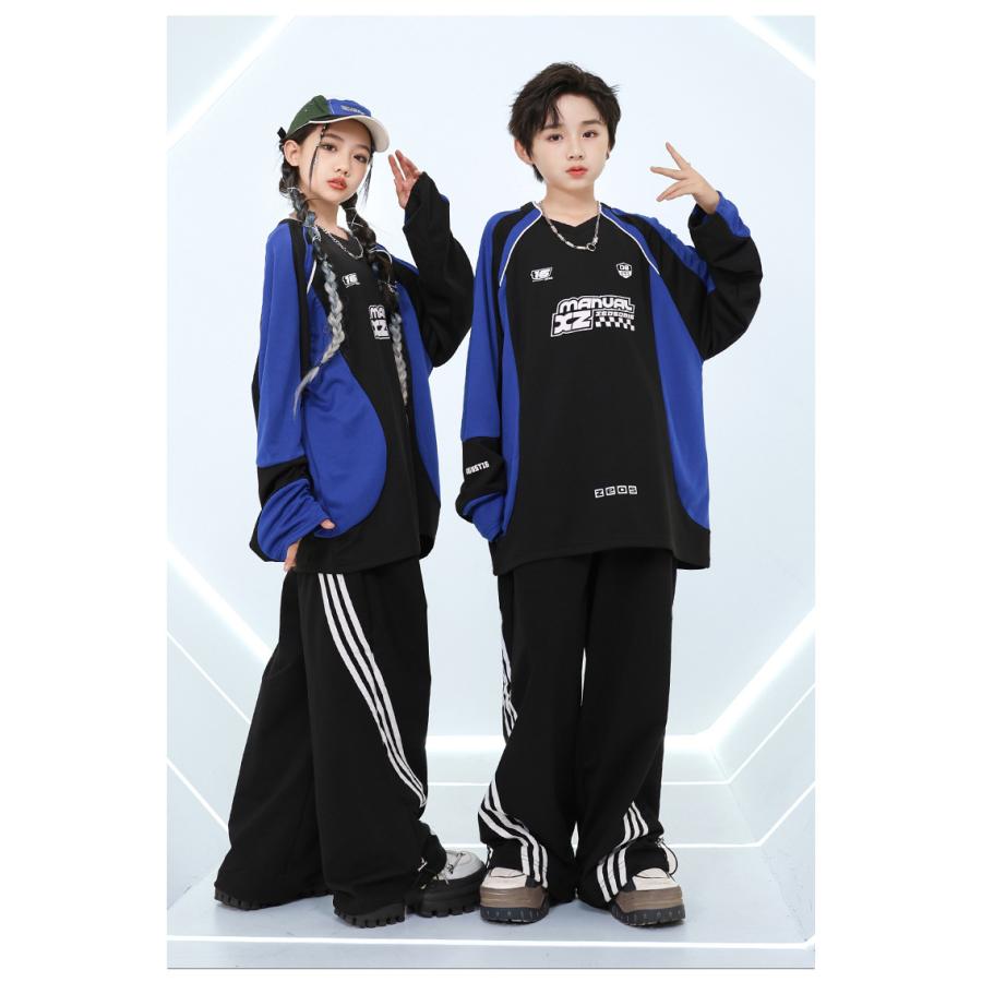 キッズダンス衣装 セットアップ ヒップホップ 衣装 青 黒 K-POP 韓国