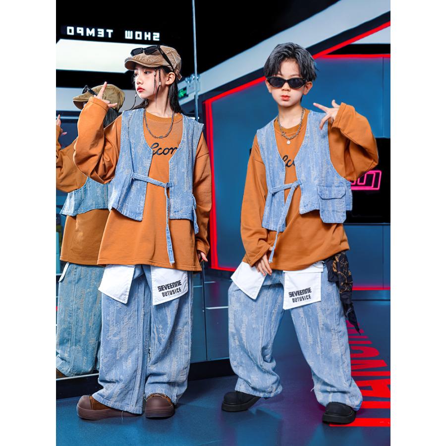 キッズダンス衣装 セットアップ ヒップホップ 衣装 デニム ベスト