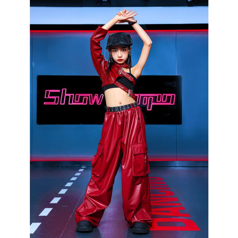 ダンス衣装 ガールズ 衣装 かっこいい 赤 レザー K-POP 韓国 ダンス衣装 ガールズ 衣装 かっこいい 赤 レザー K-POP 韓国
