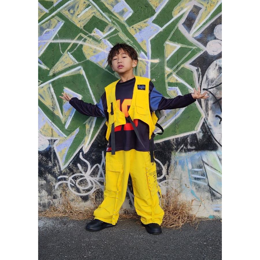キッズダンス衣装 セットアップ ヒップホップ 衣装 黒 黄色 オレンジ K