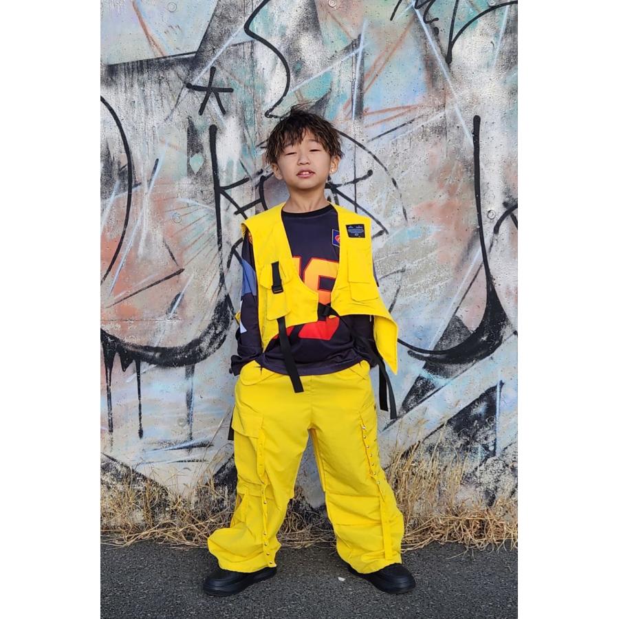 キッズダンス衣装 セットアップ ヒップホップ 衣装 黒 黄色 オレンジ K