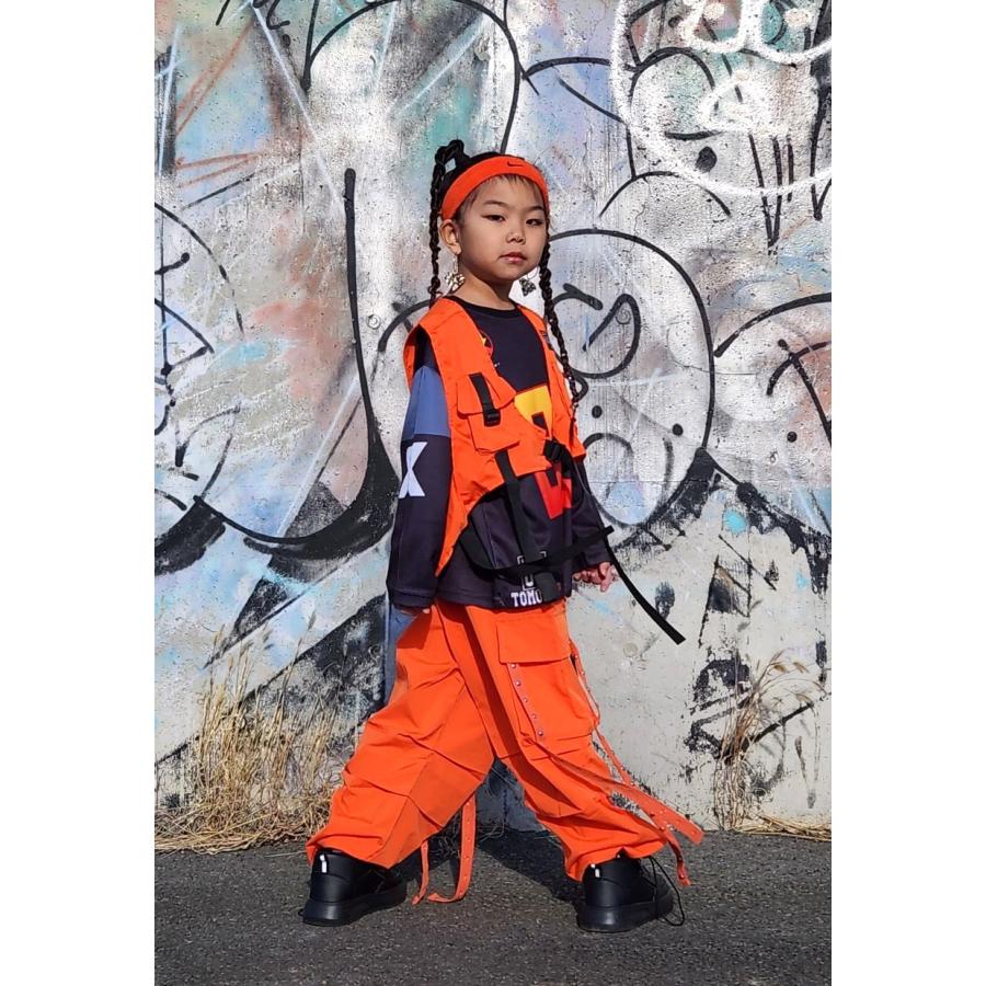 キッズダンス衣装 セットアップ ヒップホップ 衣装 黒 黄色 オレンジ K
