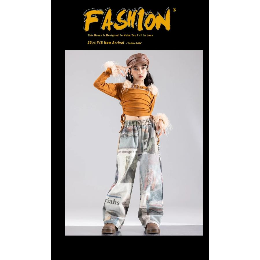 ダンス衣装 セットアップ ガールズ ヒップホップ 衣装 ジャズ ブラウン