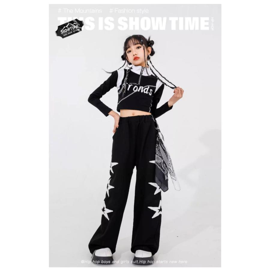 キッズダンス衣装 ガールズ ヒップホップ 衣装 セットアップ 黒