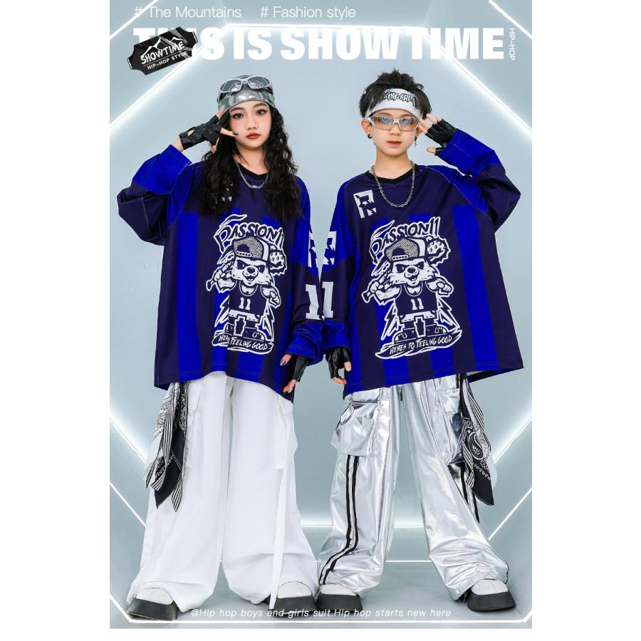 ヒップホップ 衣装 セットアップ 派手 青 白 銀 メタリック ダンス衣装