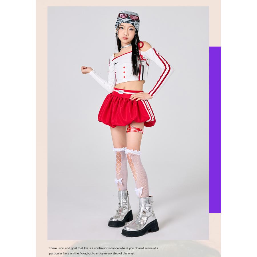 ガールズ ヒップホップ 衣装 白 赤 K-POP 韓国 チアダンス 子供ダンス