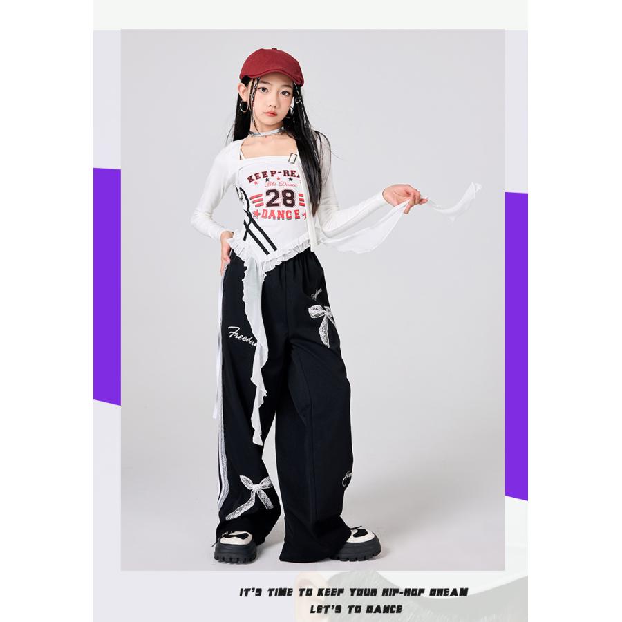 ガールズ ヒップホップ 衣装 黒 赤 白 K-POP 韓国 チアダンス 子供