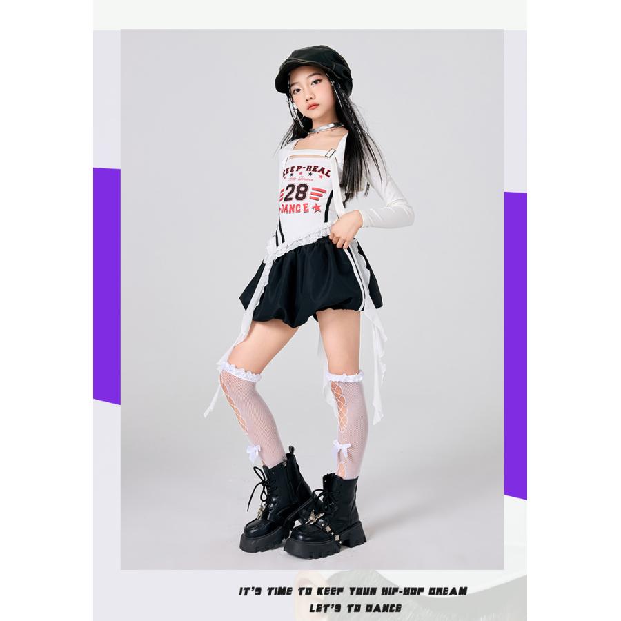 ガールズ ヒップホップ 衣装 黒 赤 白 K-POP 韓国 チアダンス 子供
