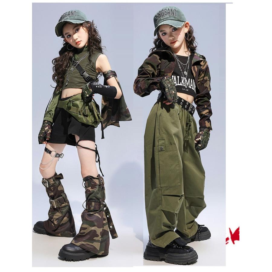 ダンス衣装 ガールズヒップホップ セットアップ ミリタリー カーキ
