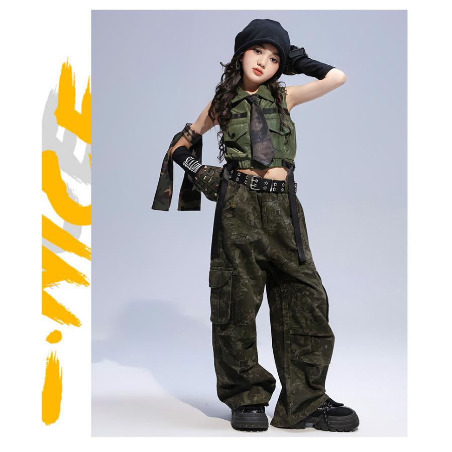 ダンス衣装 ガールズヒップホップ セットアップ ミリタリー カーキ
