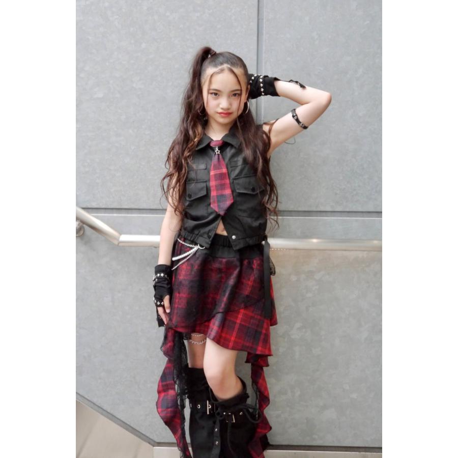 ダンス衣装 セットアップ 黒 赤 チェック柄 ガールズ ヒップホップ