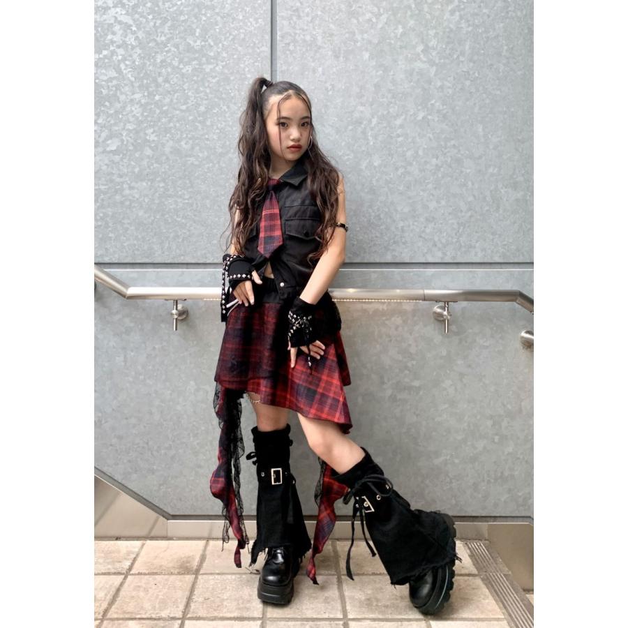 ダンス衣装 セットアップ 黒 赤 チェック柄 ガールズ ヒップホップ