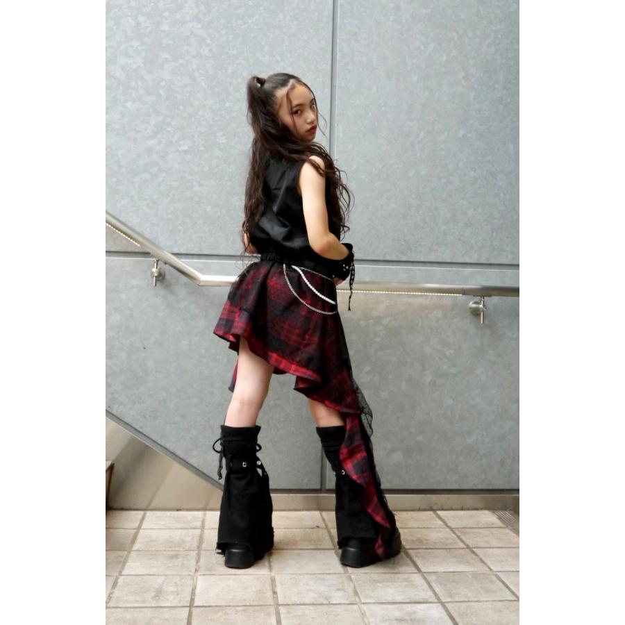 ダンス衣装 セットアップ 黒 赤 チェック柄 ガールズ ヒップホップ