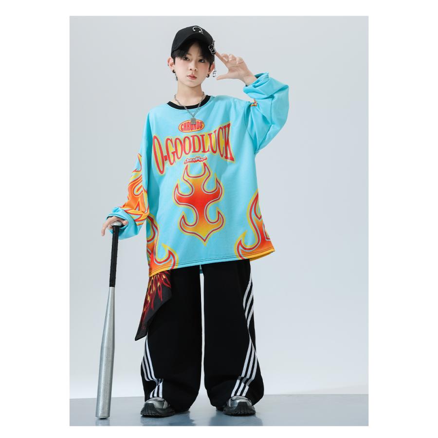 ヒップホップ 衣装 青 緑 黒 水色 白 キッズダンス衣装 セットアップ
