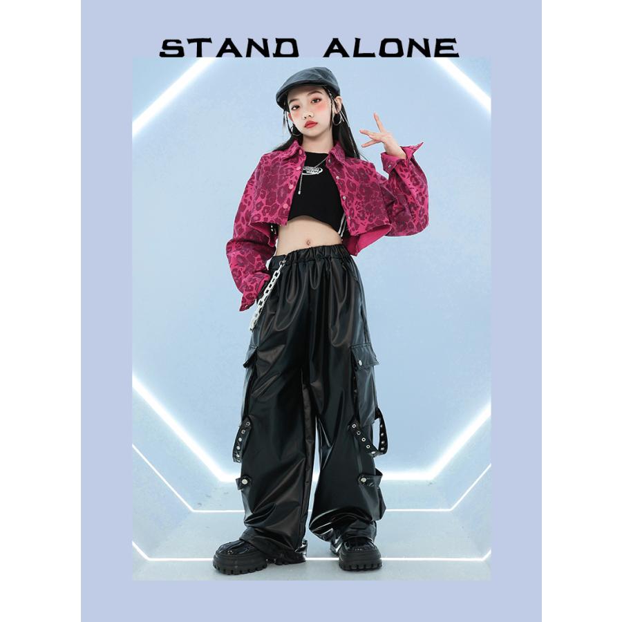ベリーダンス セットアップ 黒とピンク　sufel boutique キッズダンス衣装 セットアップ 黒 ピンク ガールズ ヒップホップ 衣装