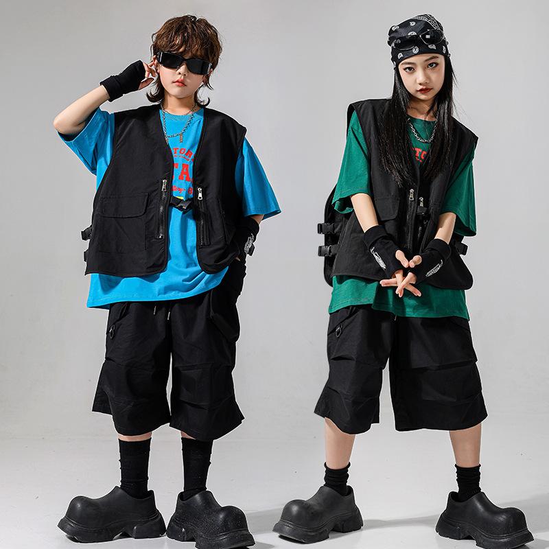 ヒップホップ ダンス衣装 セットアップ フィッシングベスト ハーフ