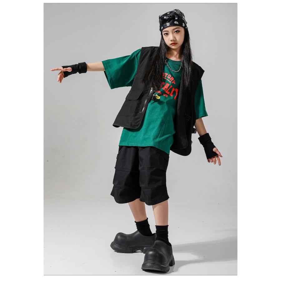 ヒップホップ ダンス衣装 セットアップ フィッシングベスト ハーフ