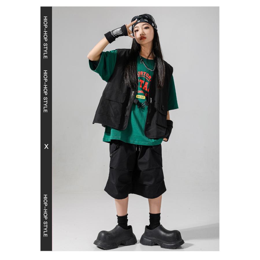 ヒップホップ ダンス衣装 セットアップ フィッシングベスト ハーフ