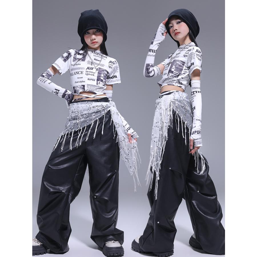 ガールズ ヒップホップ 衣装 白 黒 K-POP 韓国 子供ダンス服 ダンス 