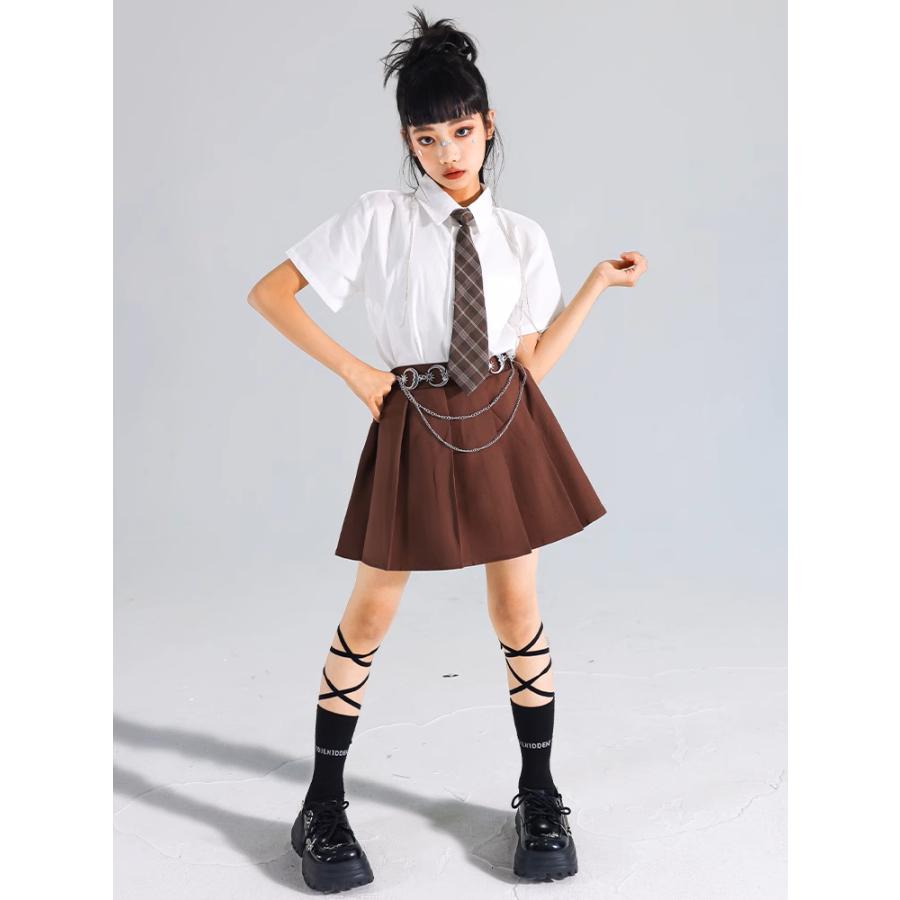 キッズダンス衣装 白 グレー ブラウン 制服 K-POP 韓国 ヒップホップ