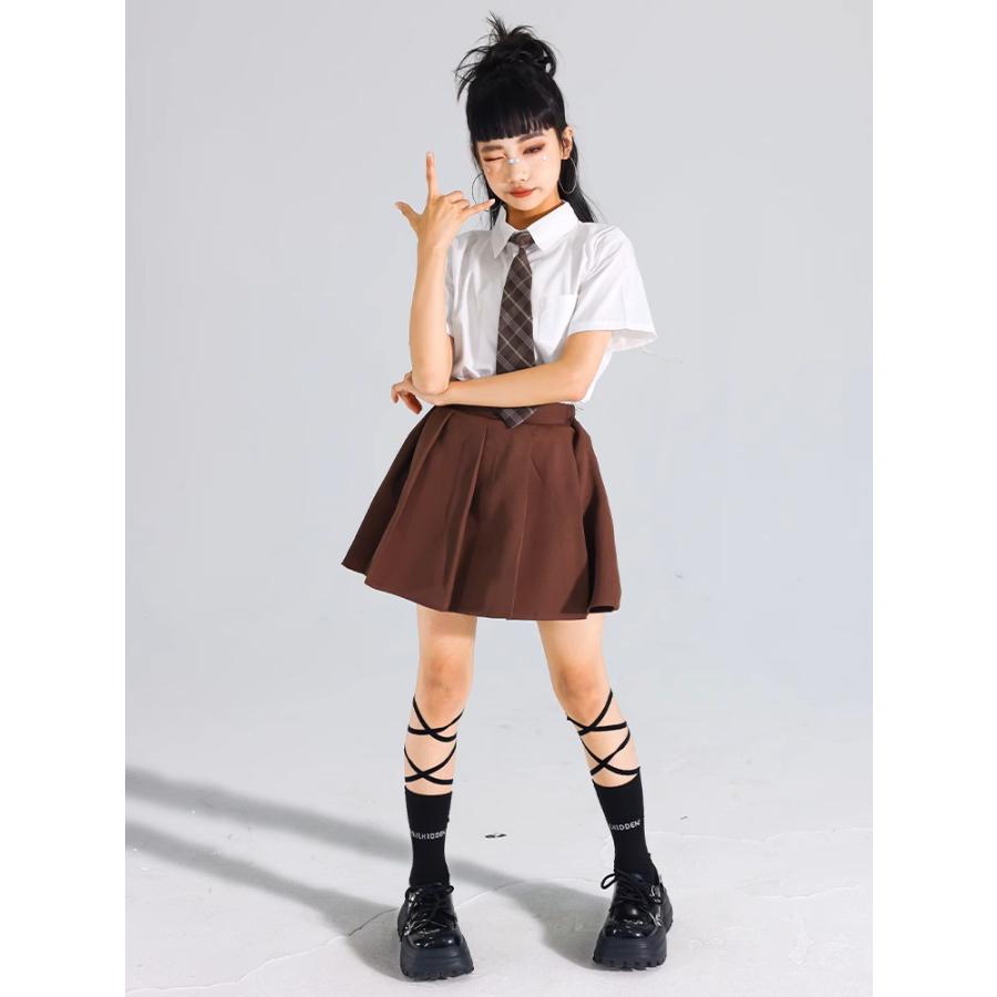 キッズダンス衣装 白 グレー ブラウン 制服 K-POP 韓国 ヒップホップ