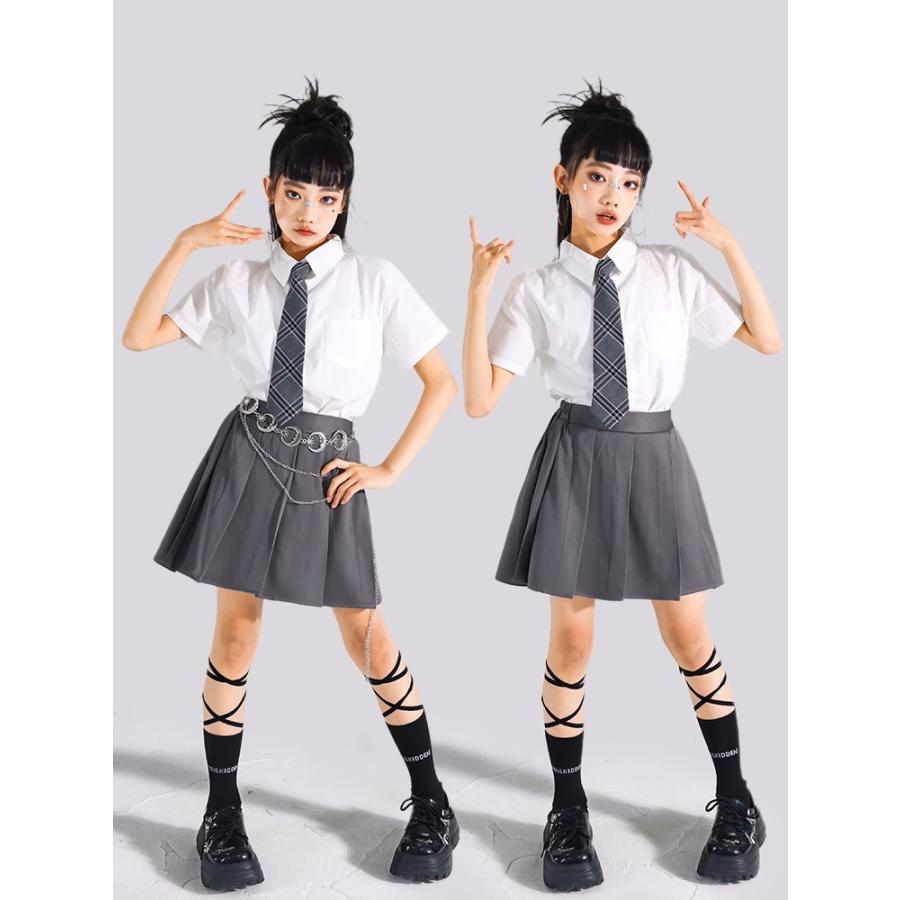 キッズダンス衣装 白 グレー ブラウン 制服 K-POP 韓国 ヒップホップ