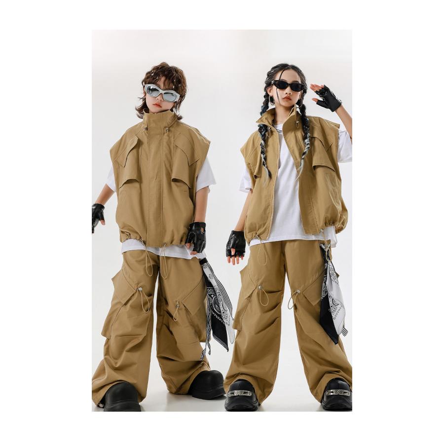 ヒップホップ ダンス衣装 セットアップ ベージュ ブラック キッズ
