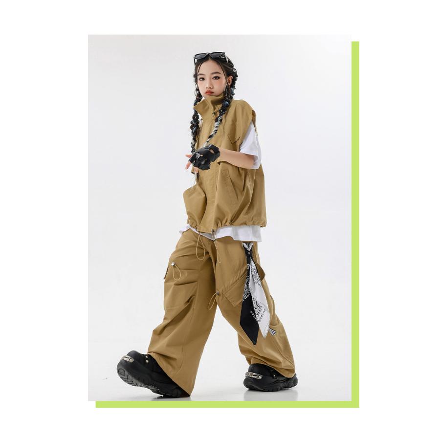 ヒップホップ ダンス衣装 セットアップ ベージュ ブラック キッズ