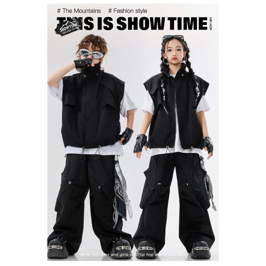 ヒップホップ ダンス衣装 セットアップ ベージュ ブラック キッズ