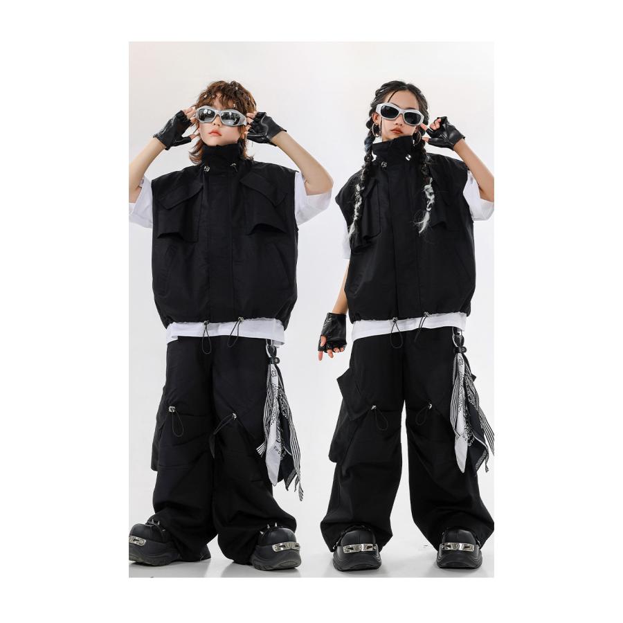 ヒップホップ ダンス衣装 セットアップ ベージュ ブラック キッズ