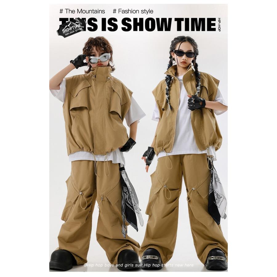 ヒップホップ ダンス衣装 セットアップ ベージュ ブラック キッズ