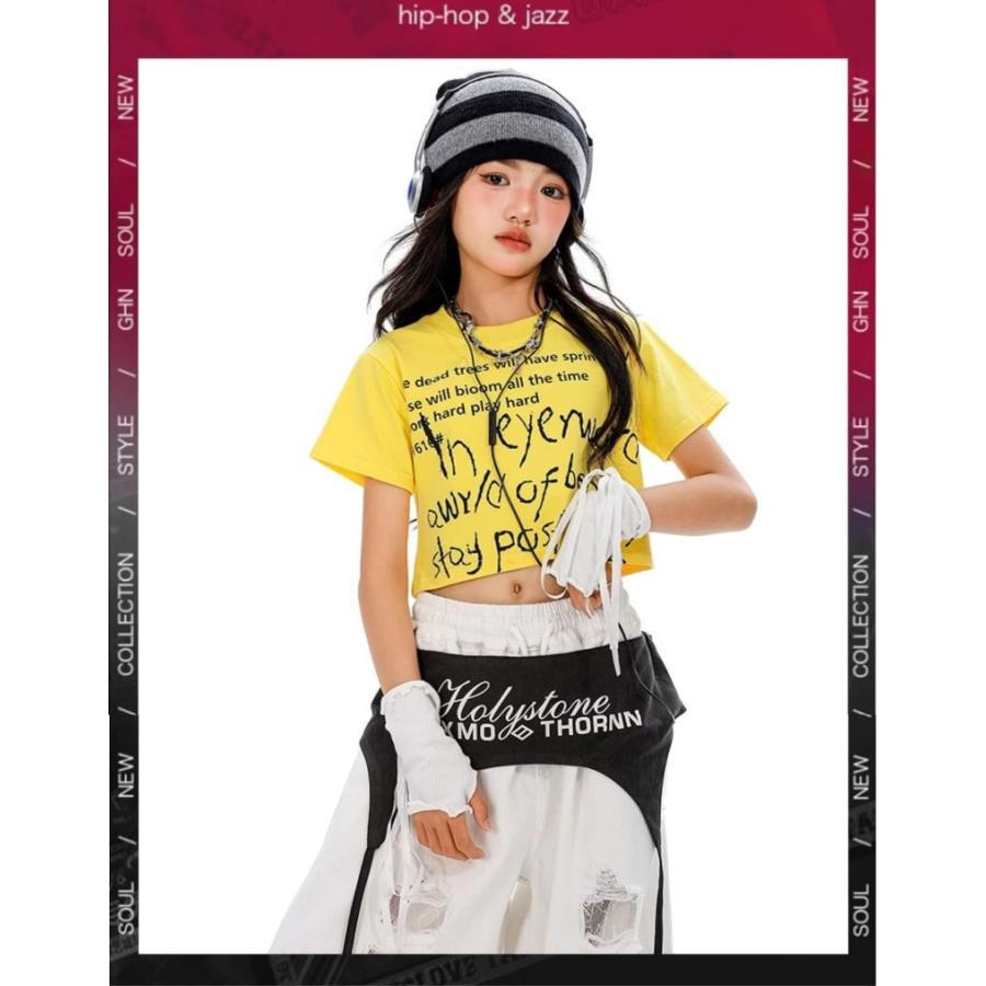 ガールズ ヒップホップ 衣装 セットアップ 黄色 水色 白 ダンス衣装