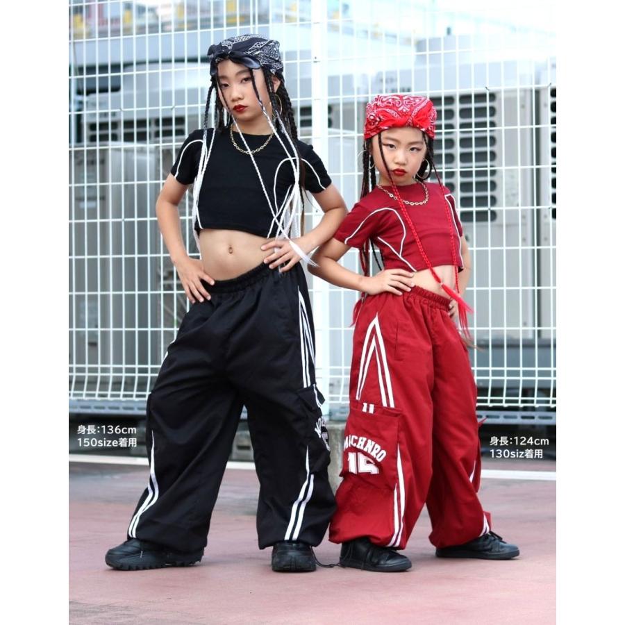 ヒップホップ ダンス衣装 ガールズ K-POP 韓国 黒 赤 キッズダンス衣装
