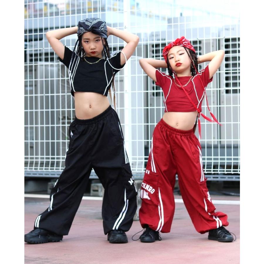 ヒップホップ ダンス衣装 ガールズ K-POP 韓国 黒 赤 キッズダンス衣装