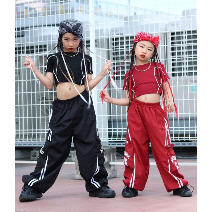 ヒップホップ ダンス衣装 ガールズ K-POP 韓国 黒 赤 キッズダンス衣装