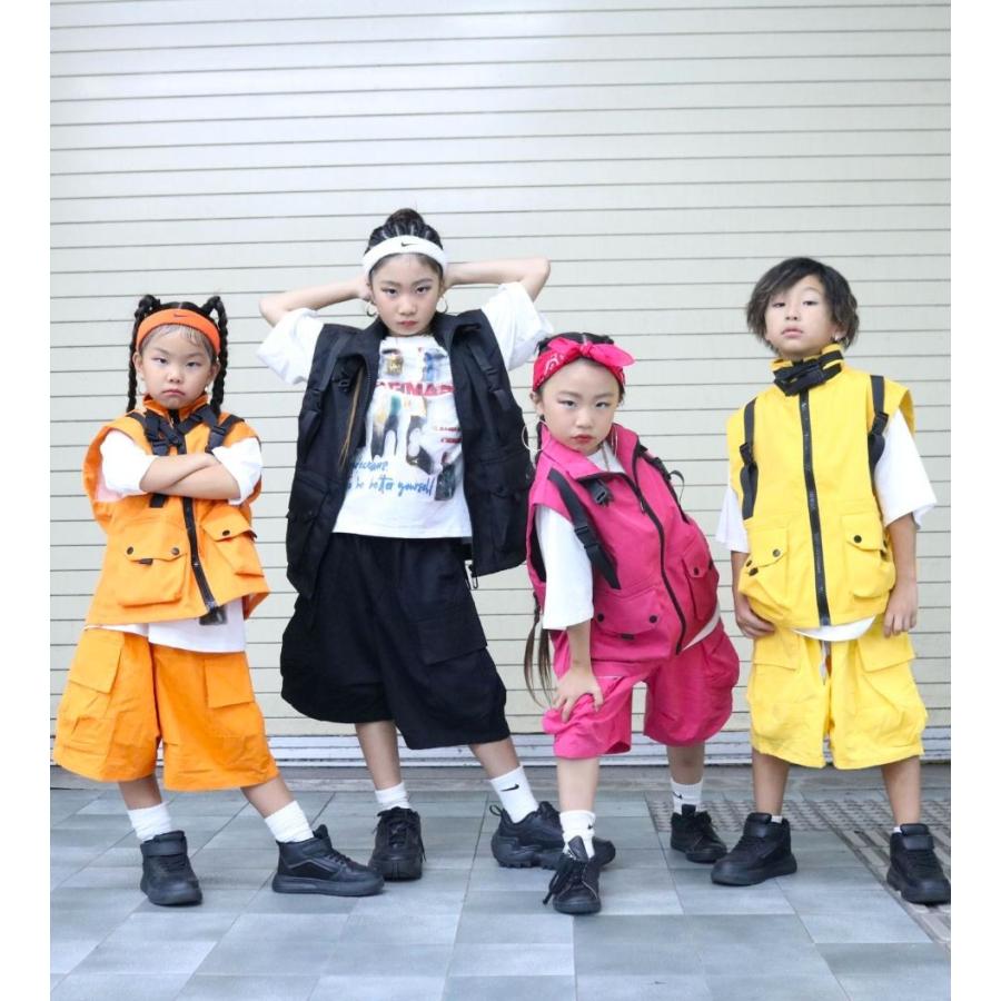 ヒップホップ ダンス衣装 セットアップ 黒 黄色 オレンジ ピンク