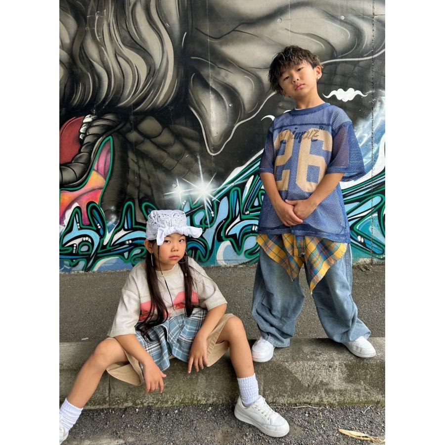 キッズダンス衣装 セットアップ メッシュ ナンバリングトップス デニム
