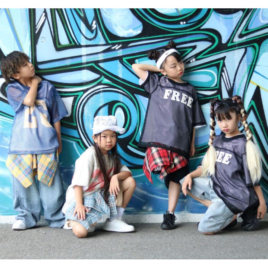 キッズダンス衣装 セットアップ メッシュ ナンバリングトップス デニム