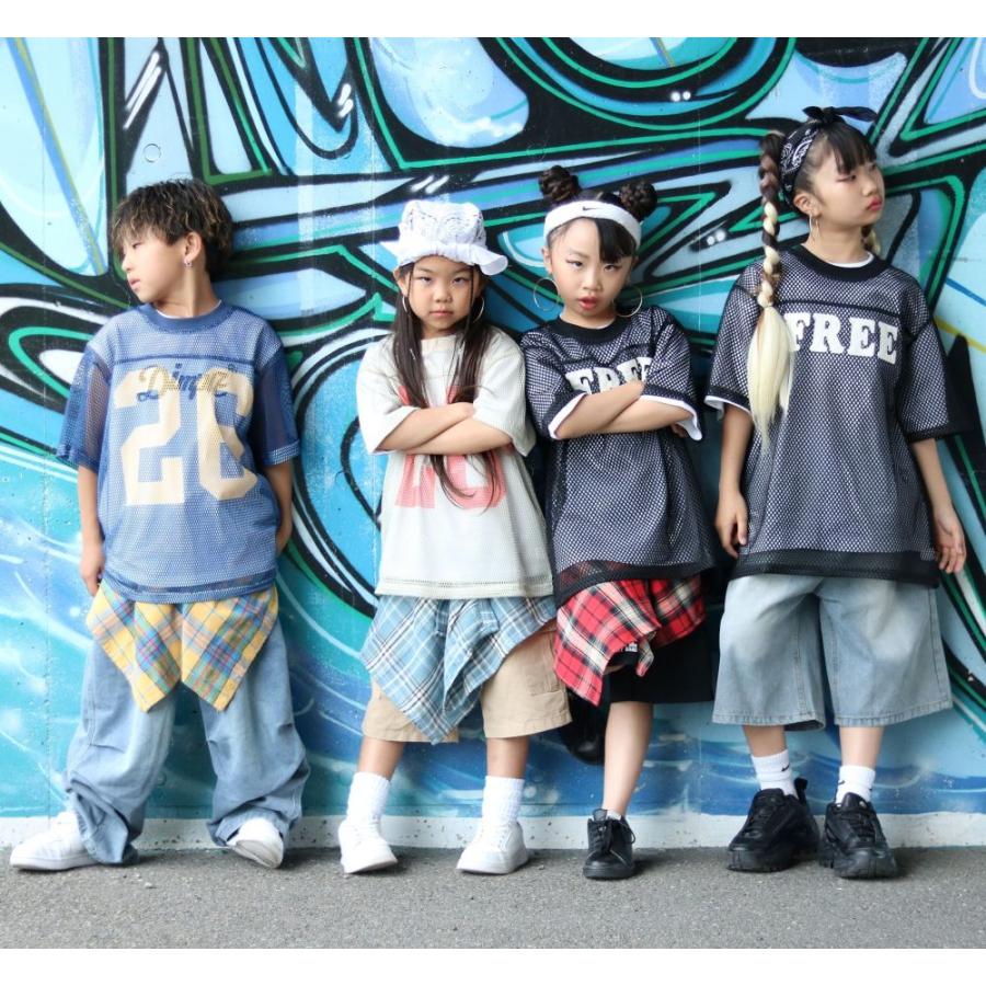 キッズダンス衣装 セットアップ メッシュ ナンバリングトップス デニム