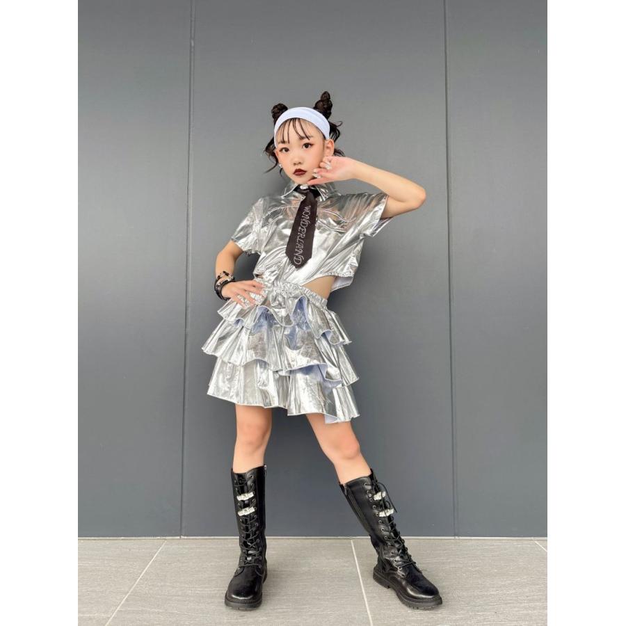 キッズダンス衣装 セットアップ 制服風 メタリック ガールズ ヒップ