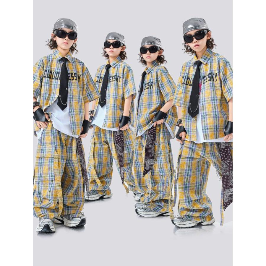 キッズダンス衣装 セットアップ チェックシャツ チェックパンツ ヒップ