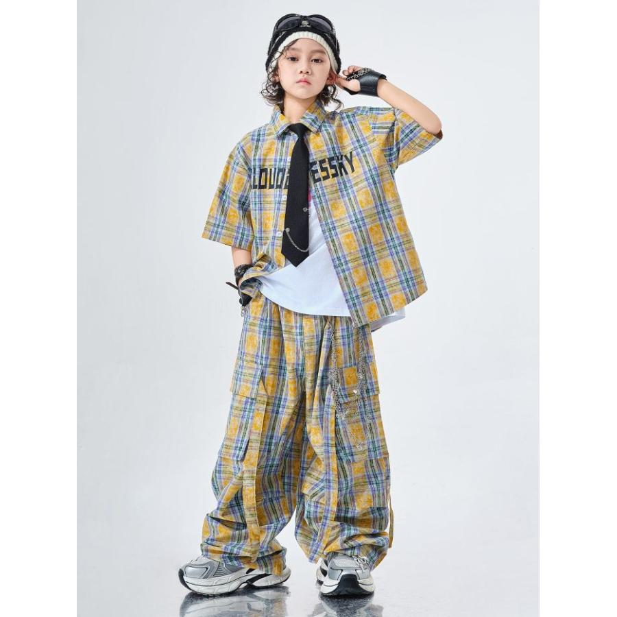キッズダンス衣装 セットアップ チェックシャツ チェックパンツ ヒップ