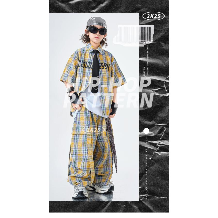 キッズダンス衣装 セットアップ チェックシャツ チェックパンツ ヒップ