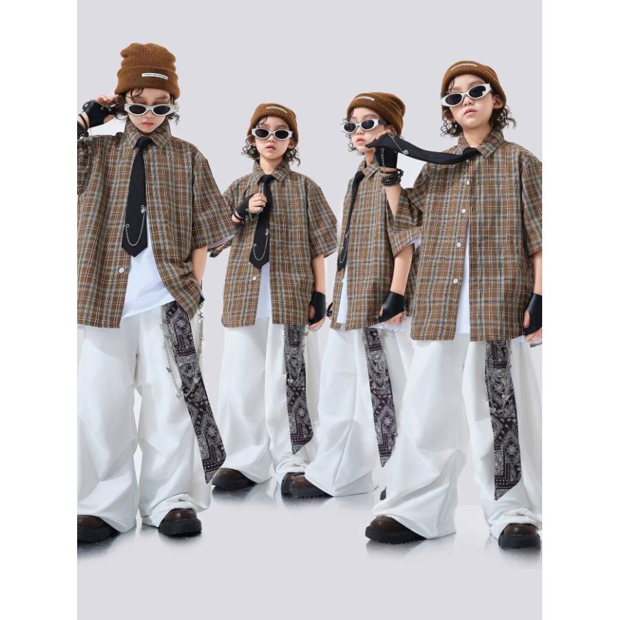 キッズダンス衣装 セットアップ チェックシャツ パンツ ヒップホップ